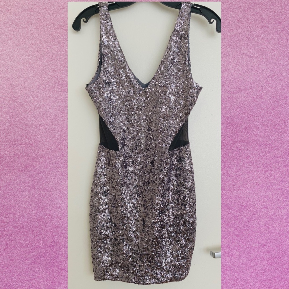 bebe Sequin Party Dress| Silver| Like New